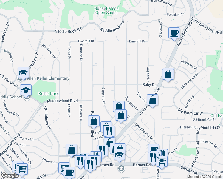map of restaurants, bars, coffee shops, grocery stores, and more near 4385 Ruby Drive in Colorado Springs