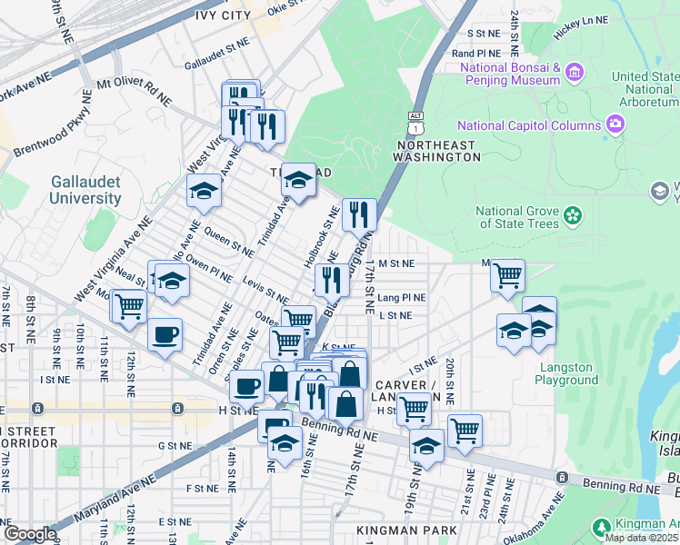 map of restaurants, bars, coffee shops, grocery stores, and more near 101 Independence Avenue Southeast in Washington
