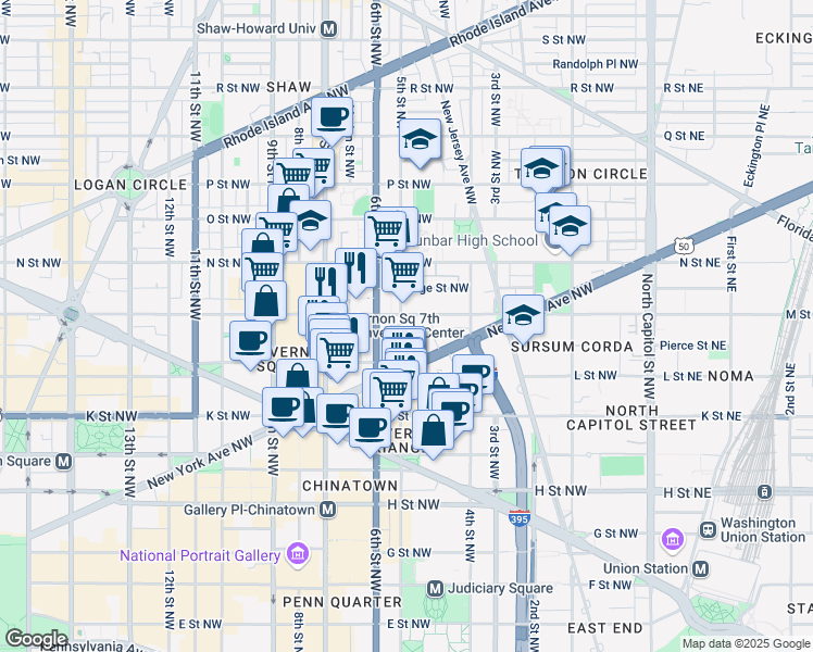 map of restaurants, bars, coffee shops, grocery stores, and more near 101 Independence Avenue Southeast in Washington
