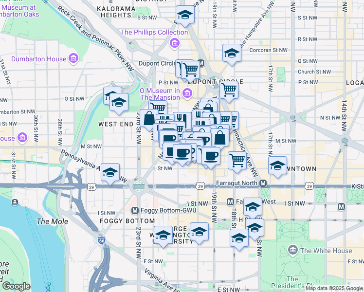map of restaurants, bars, coffee shops, grocery stores, and more near 101 Independence Avenue Southeast in Washington
