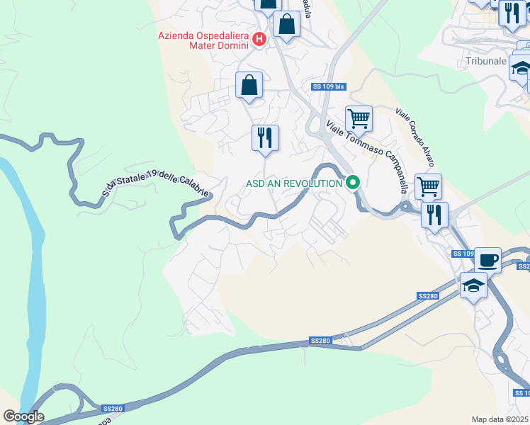 map of restaurants, bars, coffee shops, grocery stores, and more near 24 Viale Barlaam da Seminara in Catanzaro