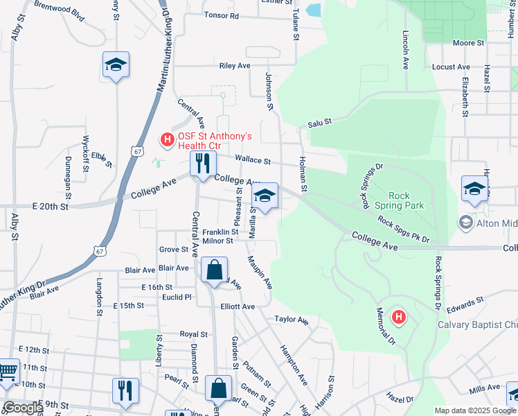 map of restaurants, bars, coffee shops, grocery stores, and more near 1043 Tremont Street in Alton