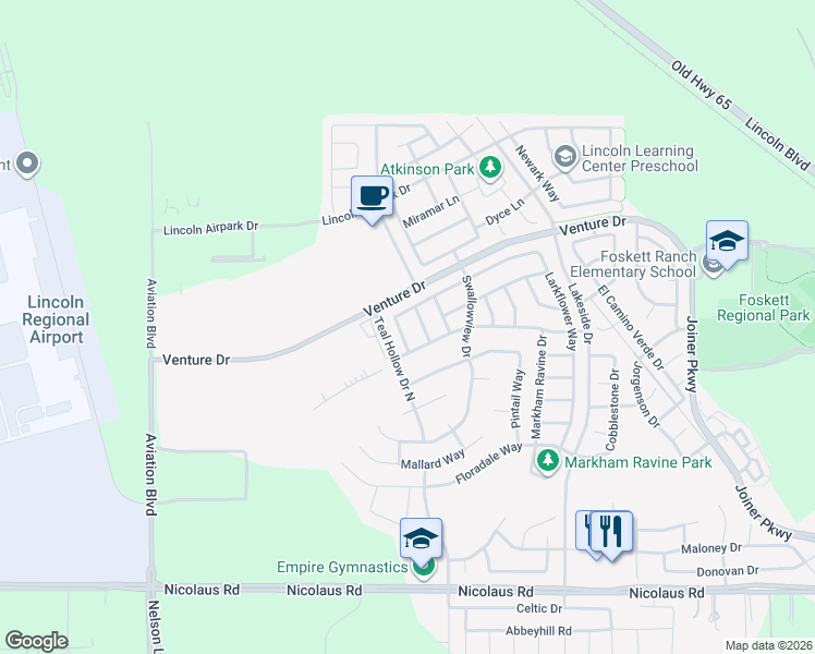 map of restaurants, bars, coffee shops, grocery stores, and more near 2911 Red Clover Way in Lincoln