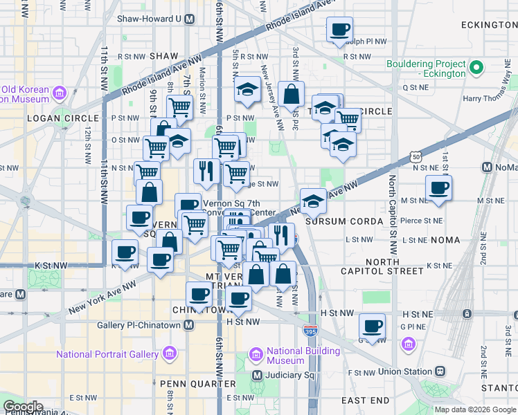 map of restaurants, bars, coffee shops, grocery stores, and more near 430 M Street Northwest in Washington