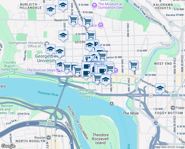 map of restaurants, bars, coffee shops, grocery stores, and more near 101 Independence Avenue Southeast in Washington