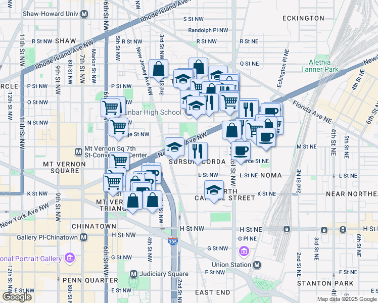 map of restaurants, bars, coffee shops, grocery stores, and more near 128 M Street Northwest in Washington
