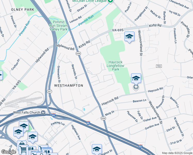 map of restaurants, bars, coffee shops, grocery stores, and more near 2120 Mcconvey Pl in Falls Church