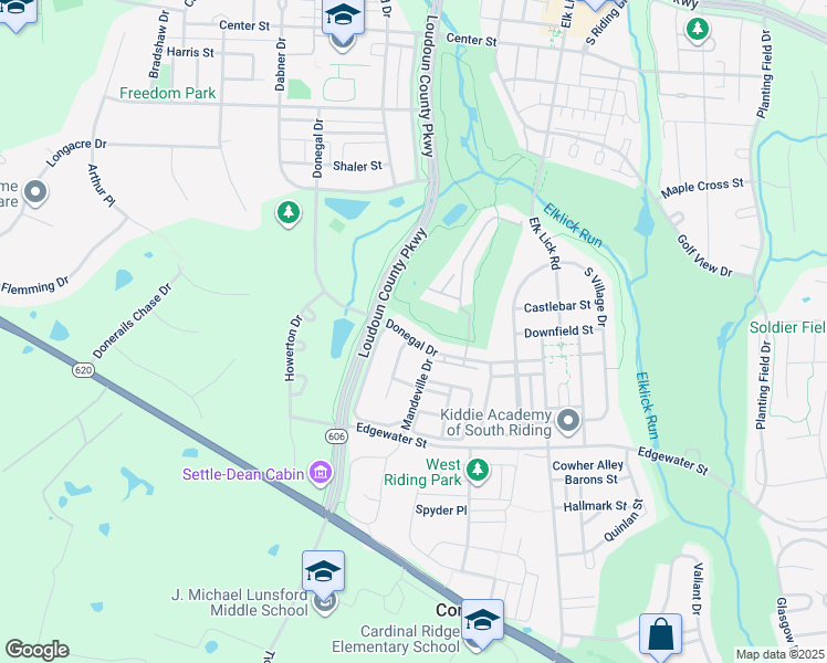 map of restaurants, bars, coffee shops, grocery stores, and more near 25794 Donegal Drive in Chantilly