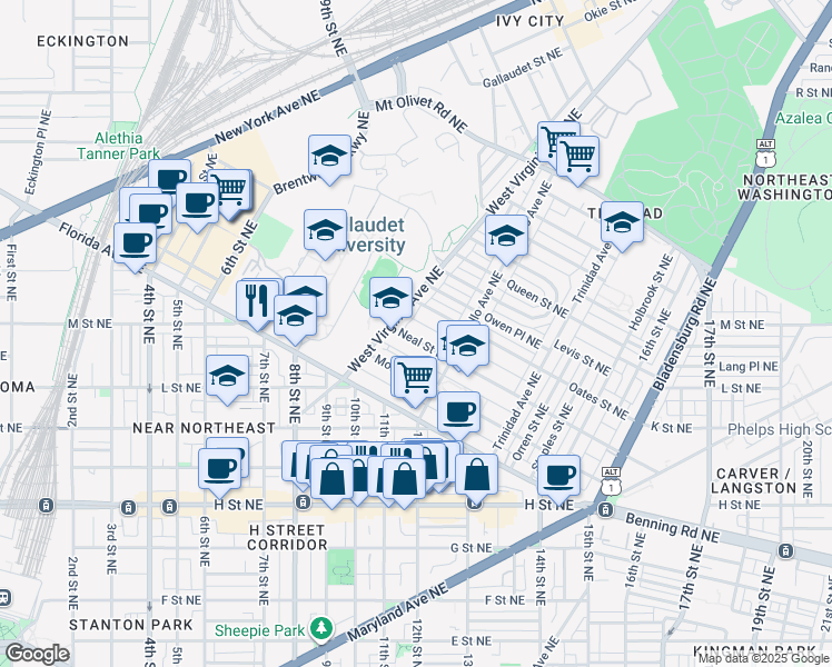map of restaurants, bars, coffee shops, grocery stores, and more near 101 Independence Avenue Southeast in Washington