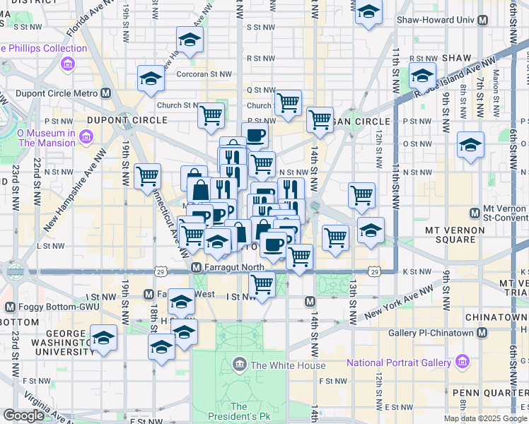 map of restaurants, bars, coffee shops, grocery stores, and more near 101 Independence Avenue Southeast in Washington