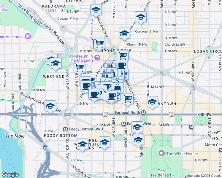 map of restaurants, bars, coffee shops, grocery stores, and more near 101 Independence Avenue Southeast in Washington