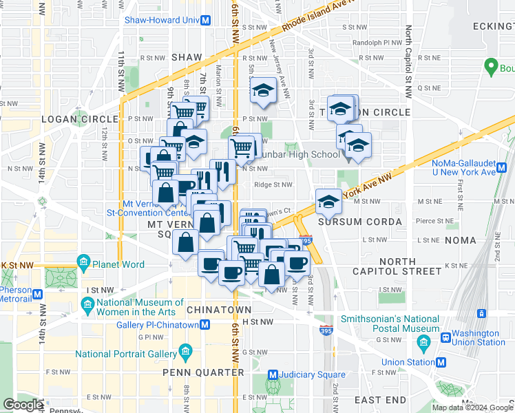 map of restaurants, bars, coffee shops, grocery stores, and more near 456 M Street Northwest in Washington