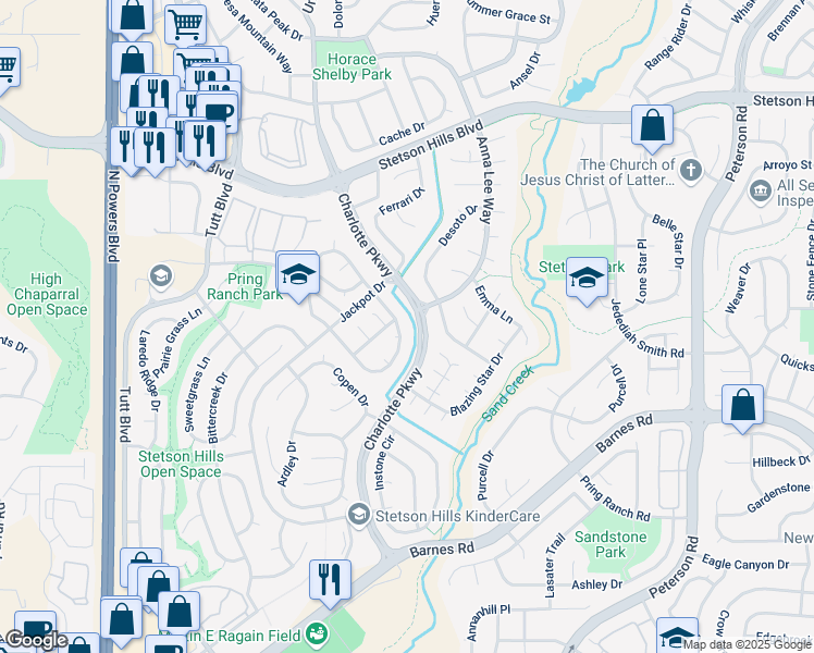 map of restaurants, bars, coffee shops, grocery stores, and more near 5211 Blackcloud Loop in Colorado Springs