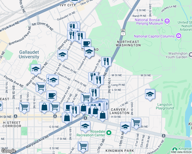 map of restaurants, bars, coffee shops, grocery stores, and more near 101 Independence Avenue Southeast in Washington