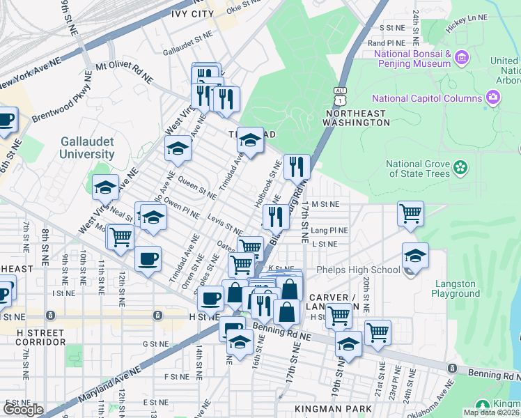 map of restaurants, bars, coffee shops, grocery stores, and more near 101 Independence Avenue Southeast in Washington