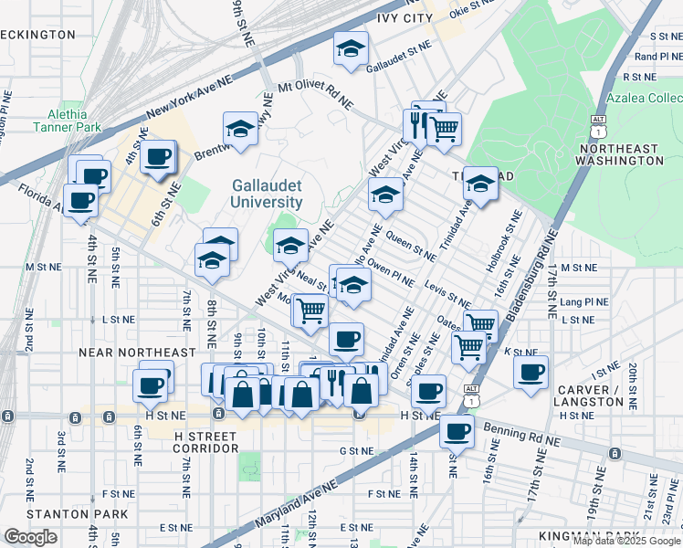map of restaurants, bars, coffee shops, grocery stores, and more near 101 Independence Avenue Southeast in Washington