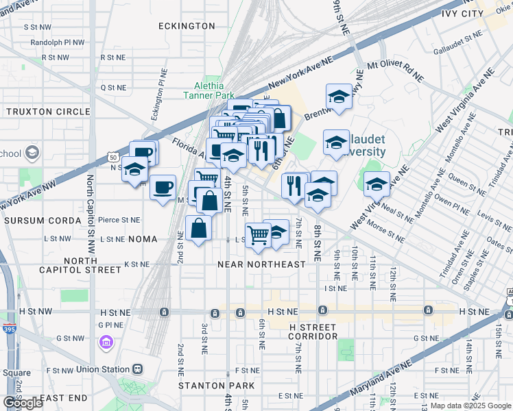 map of restaurants, bars, coffee shops, grocery stores, and more near 101 Independence Avenue Southeast in Washington