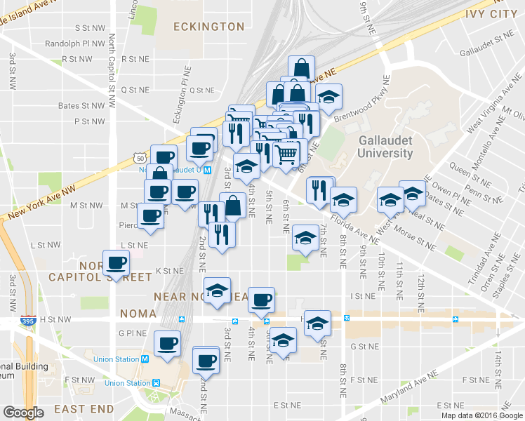 map of restaurants, bars, coffee shops, grocery stores, and more near 101 Independence Avenue Southeast in Washington