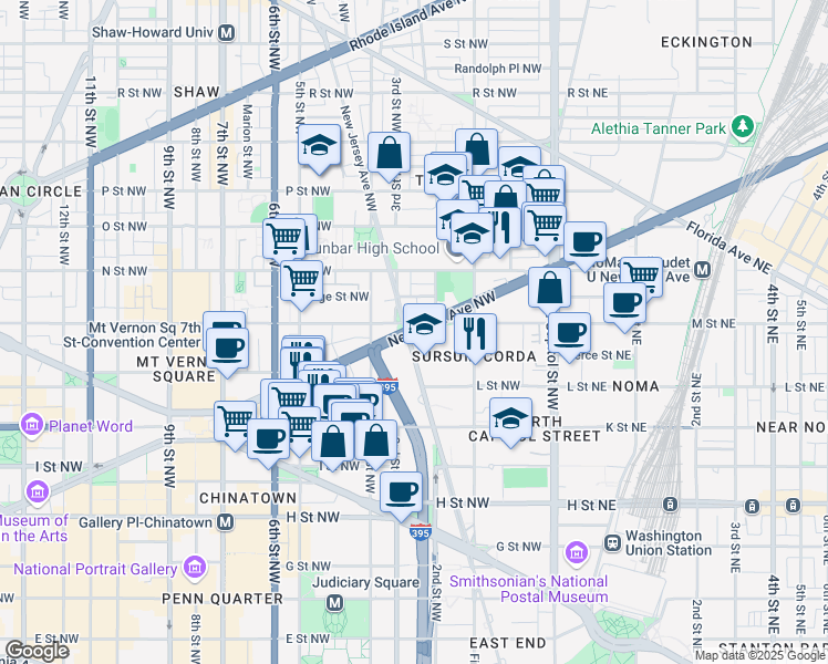 map of restaurants, bars, coffee shops, grocery stores, and more near 101 Independence Avenue Southeast in Washington