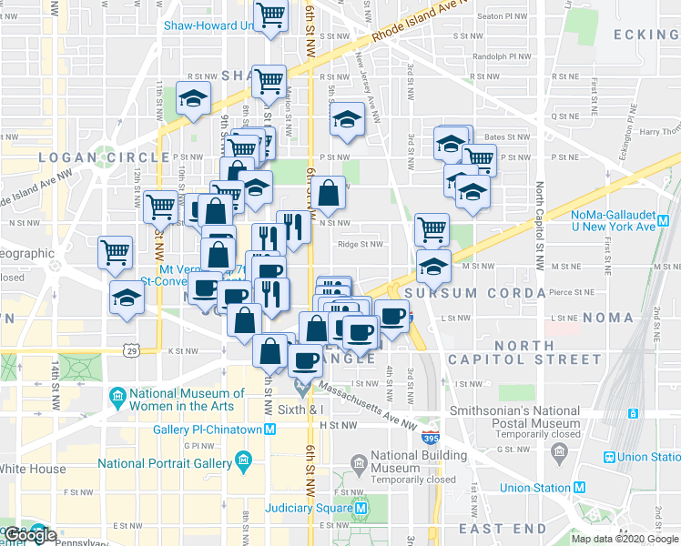 map of restaurants, bars, coffee shops, grocery stores, and more near 101 Independence Avenue Southeast in Washington
