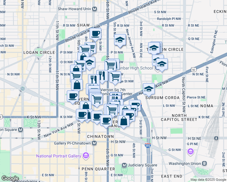 map of restaurants, bars, coffee shops, grocery stores, and more near 101 Independence Avenue Southeast in Washington