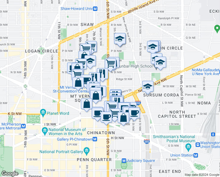 map of restaurants, bars, coffee shops, grocery stores, and more near 101 Independence Avenue Southeast in Washington