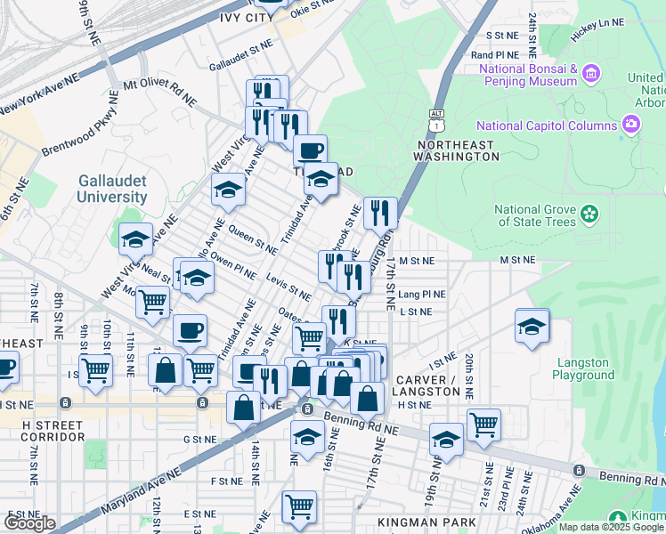 map of restaurants, bars, coffee shops, grocery stores, and more near 101 Independence Avenue Southeast in Washington