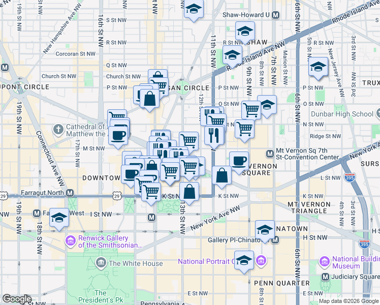 map of restaurants, bars, coffee shops, grocery stores, and more near 101 Independence Avenue Southeast in Washington