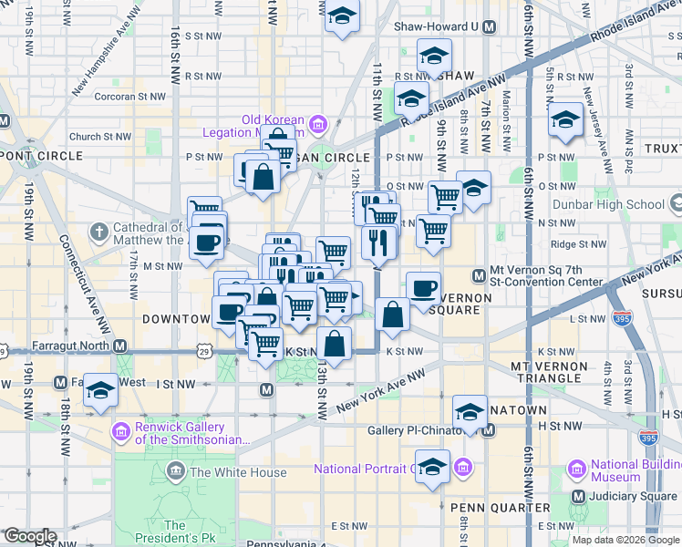 map of restaurants, bars, coffee shops, grocery stores, and more near 1212 M Street Northwest in Washington