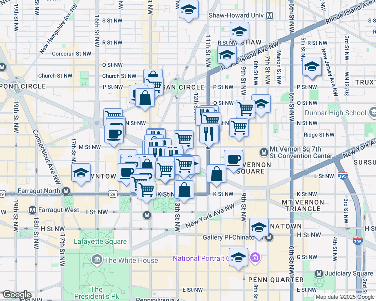 map of restaurants, bars, coffee shops, grocery stores, and more near 1212 M Street Northwest in Washington