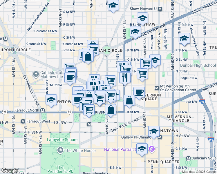 map of restaurants, bars, coffee shops, grocery stores, and more near 1133 13th Street Northwest in Washington
