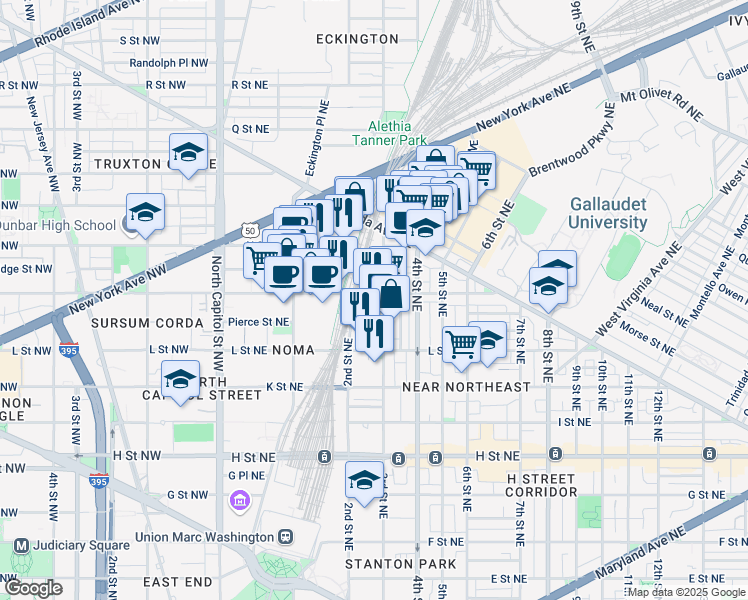 map of restaurants, bars, coffee shops, grocery stores, and more near 209 M Street Northeast in Washington
