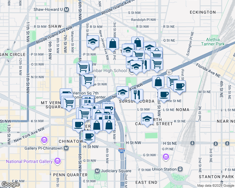 map of restaurants, bars, coffee shops, grocery stores, and more near 1200 New Jersey Avenue Northwest in Washington