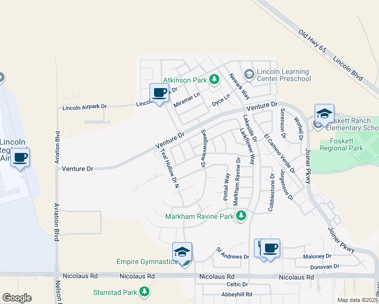 map of restaurants, bars, coffee shops, grocery stores, and more near 1542 Briar Lane in Lincoln
