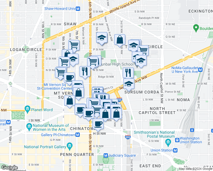 map of restaurants, bars, coffee shops, grocery stores, and more near 428 M Street Northwest in Washington