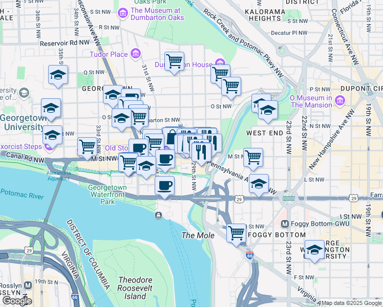 map of restaurants, bars, coffee shops, grocery stores, and more near 101 Independence Avenue Southeast in Washington