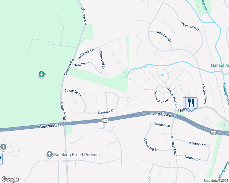 map of restaurants, bars, coffee shops, grocery stores, and more near 14604 Debenham Way in Bowie