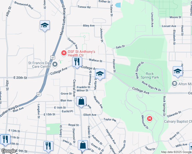 map of restaurants, bars, coffee shops, grocery stores, and more near 1043 Tremont Street in Alton
