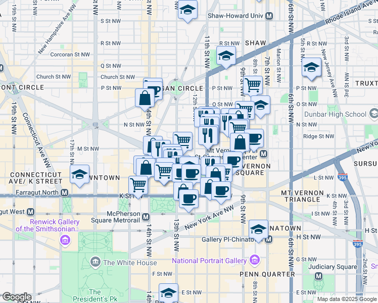 map of restaurants, bars, coffee shops, grocery stores, and more near 1208 M Street Northwest in Washington