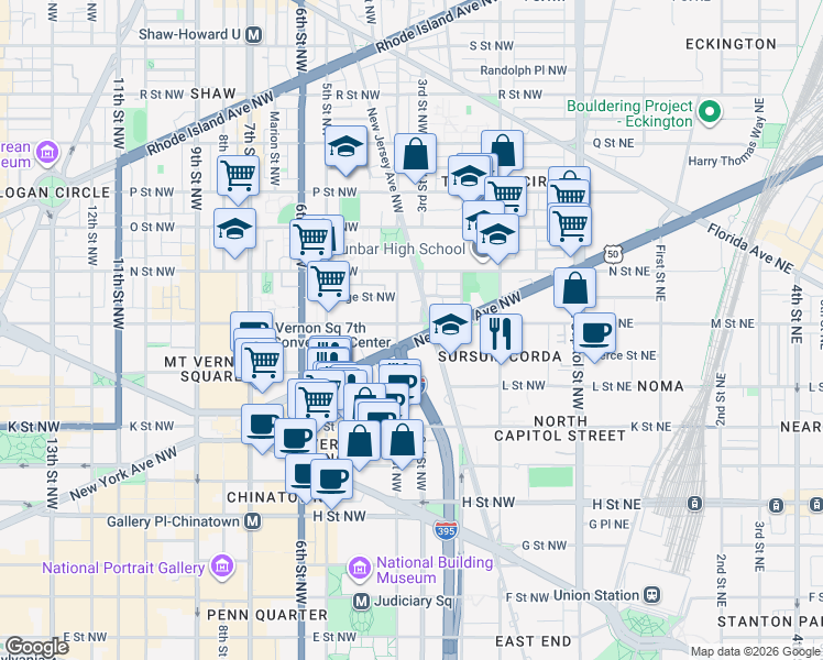 map of restaurants, bars, coffee shops, grocery stores, and more near 101 Independence Avenue Southeast in Washington
