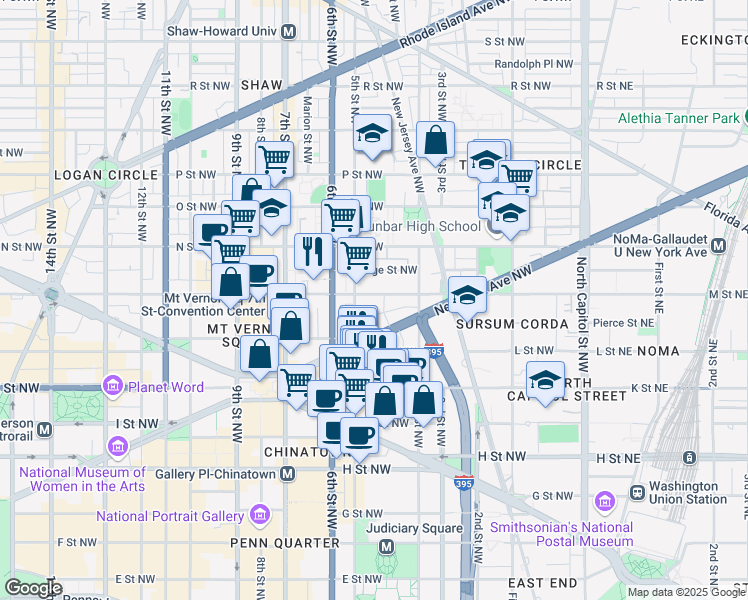 map of restaurants, bars, coffee shops, grocery stores, and more near 444 M Street Northwest in Washington