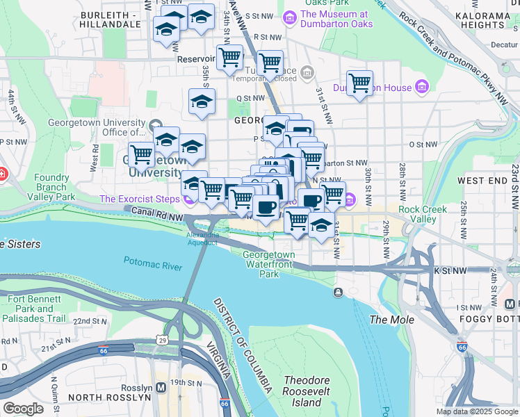 map of restaurants, bars, coffee shops, grocery stores, and more near 1209 33rd Street Northwest in Washington
