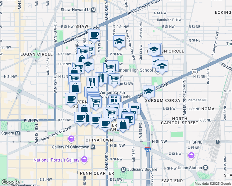 map of restaurants, bars, coffee shops, grocery stores, and more near 101 Independence Avenue Southeast in Washington