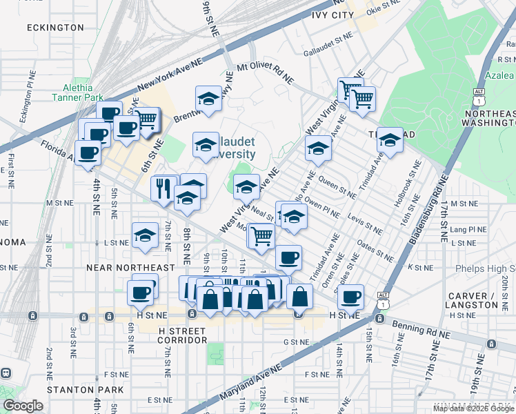 map of restaurants, bars, coffee shops, grocery stores, and more near 101 Independence Avenue Southeast in Washington