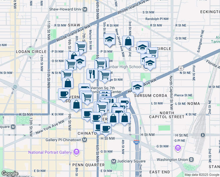 map of restaurants, bars, coffee shops, grocery stores, and more near 444 M Street Northwest in Washington