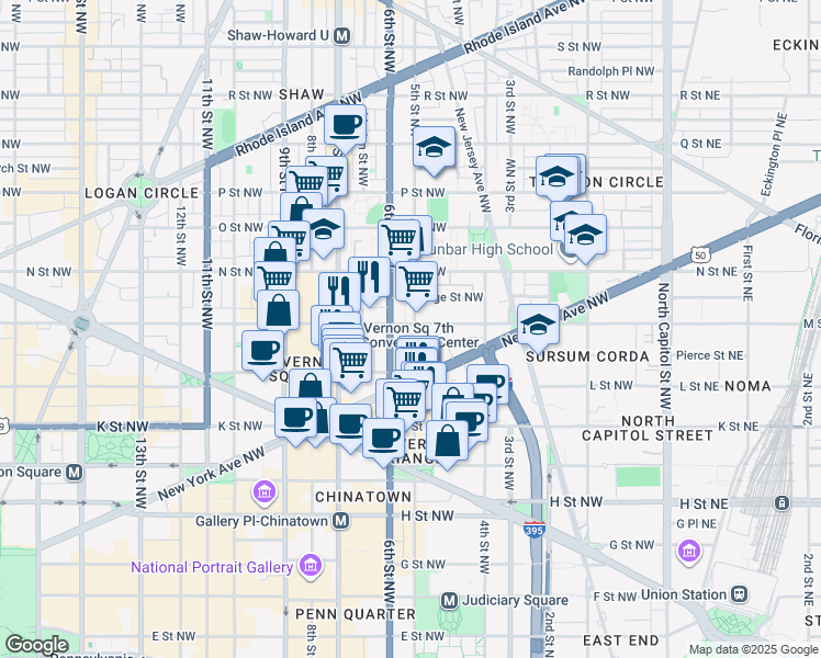 map of restaurants, bars, coffee shops, grocery stores, and more near 101 Independence Avenue Southeast in Washington