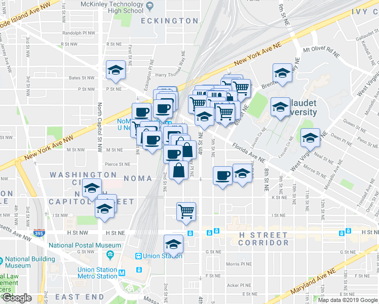 map of restaurants, bars, coffee shops, grocery stores, and more near 101 Independence Avenue Southeast in Washington