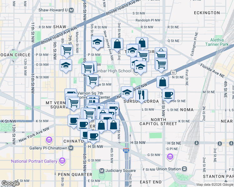 map of restaurants, bars, coffee shops, grocery stores, and more near 101 Independence Avenue Southeast in Washington