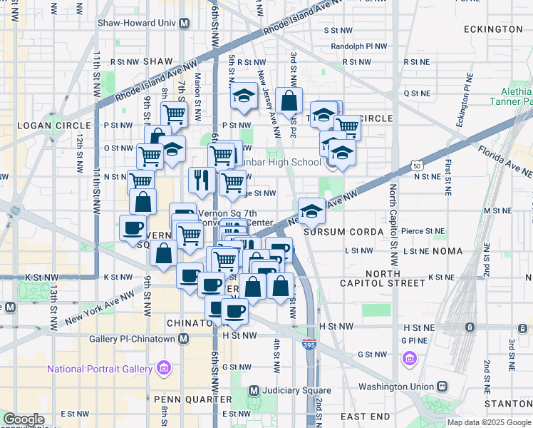 map of restaurants, bars, coffee shops, grocery stores, and more near 101 Independence Avenue Southeast in Washington