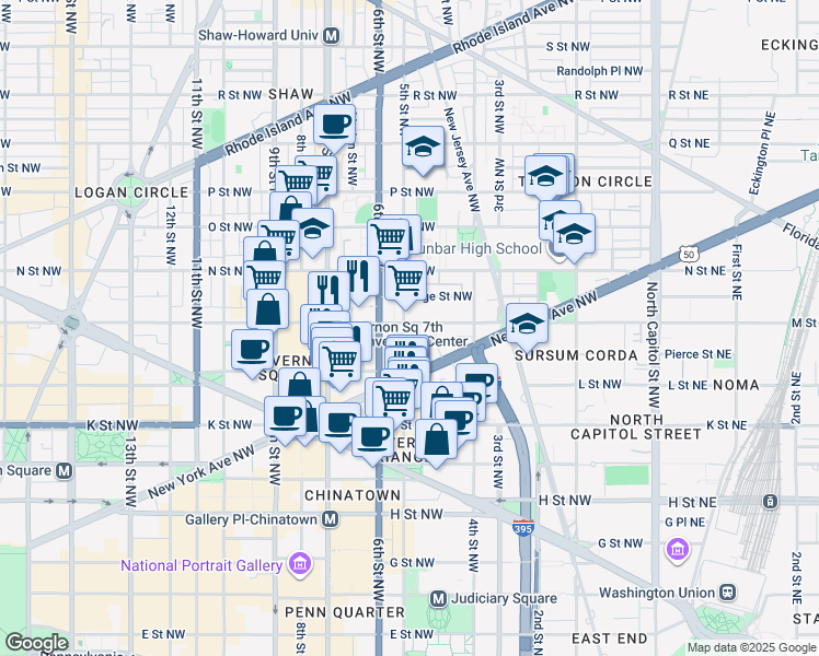 map of restaurants, bars, coffee shops, grocery stores, and more near 101 Independence Avenue Southeast in Washington